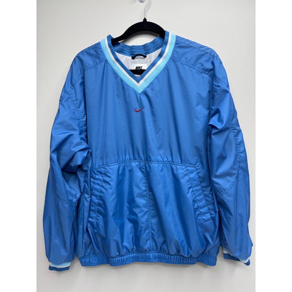 Vintage Nike 90s V-Neck Windbreaker Pullover Blue Kids Large 12-14 L-UDG